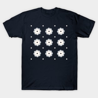 Beige flowers and dots over dark blue T-Shirt